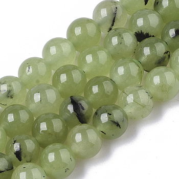 Natural Chalcedony Beads Strands, Dyed & Heated, Imitation Prehnite Color, Round, Yellow Green, 8.5x8mm, Hole: 1mm, about 48 pcs/strand, 15.08 inch~15.35 inch