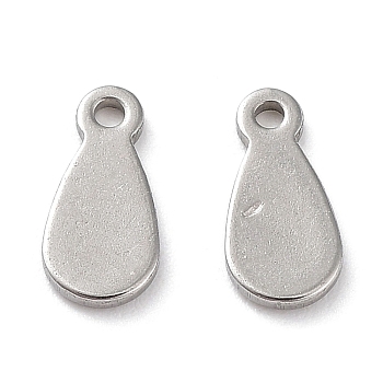 201 Stainless Steel Charms, Teardrop Charm, Stainless Steel Color, 8x3.5x0.7mm, Hole: 0.9mm