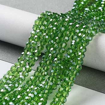 Electroplate Glass Bead Strands, Pearl Luster Plated, Faceted(32 Facets), Round, Green, 4mm