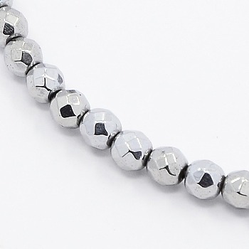 Grade A Electroplate Magnetic Synthetic Hematite Round Beads Strands, Silver Plated, 3x3mm, Hole: 1mm, about 128pcs/strand, 15.7 inch