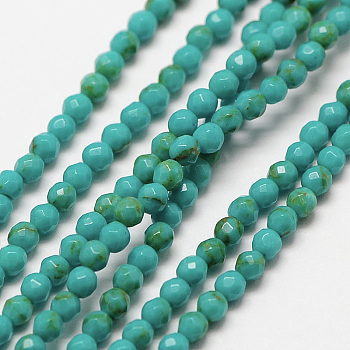 Imported Synthetic Howlite Beads Strands, Faceted Round, Dyed, 3mm, Hole: 0.8mm, about 121pcs/strand, 14.76''(37.5cm)