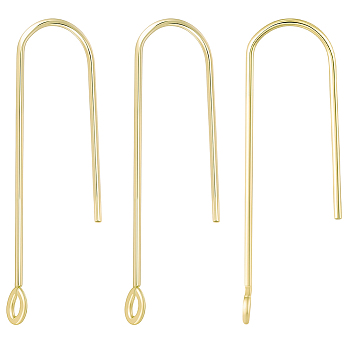 100Pcs 316 Surgical Stainless Steel Earring Hooks, Ear Wire, with Horizontal Loop, Real 18K Gold Plated, 31mm, Hole: 1.8mm, Pin: 0.8mm