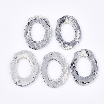 Half Drilled Resin Beads, For Big Pendants Making, Imitation Gemstone Slices, Oval, Light Grey, 52~54x36~39x4~5mm, Half Hole: 1mm