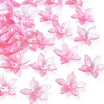 Transparent Acrylic Beads, AB Color, Flower, Fuchsia, 25.5x28x6mm, Hole: 1.8mm, about 980pcs/500g