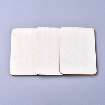 Unfinished Blank Poplar Wood Cabochons, Rectangle, Floral White, 69x49x2.5mm
