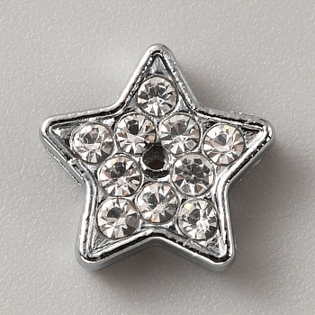 Alloy Rhinestone Slide Charms, Star, 12x12.5x4.5mm, Hole: 8x1.5mm