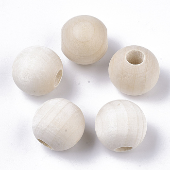 Unfinished Natural Wood Beads, Round, Floral White, 39~40x38mm, Hole: 10mm