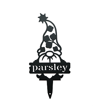 Plant Label for Parsley, Halloween Theme Dwarf/Gnome Metal Garden Stake, Ground Insert Decor, Black, 290x140mm