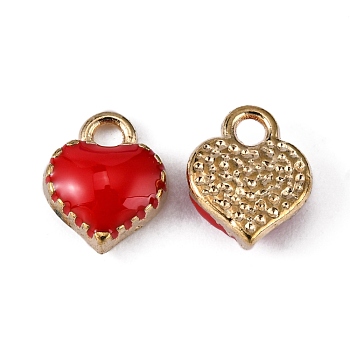Alloy Enamel Charms, Cadmium Free & Lead Free, Heart, Light Gold, Red, 8x7.5x2.5mm, Hole: 1.5mm