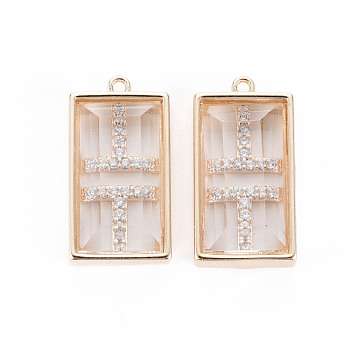 Brass Pendants, with Clear Cubic Zirconia, Rectangle, Nickel Free, Real 18K Gold Plated, 18x9.5x4.5mm, Hole: 1mm