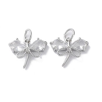 Glass Charms, with Brass Findings, Dragonfly Charm, Real Platinum Plated, 11x13.5x3mm, Hole: 3.5mm