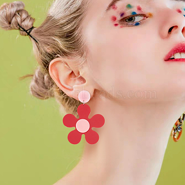 2 Pairs 2 Colors Acrylic Flower Asymmetrical Earrings(EJEW-FI0001-09)-5