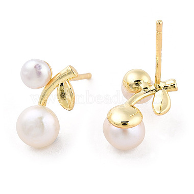 Natural Pearl Cherry Stud Earrings with 925 Sterling Silver Pins(EJEW-T019-03G)-3