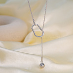 304 Stainless Steel Round Ball Slider Lariat Necklaces for Women, Tarnish Free, Stainless Steel Color, 17.72 inch(45cm)(WGD4E8A-02)