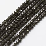 Natural Obsidian Bead Strands, Faceted, Round, 2mm, Hole: 0.5mm, about 160~179pcs/strand, 12.5 inch~12.9  inch(320~330mm)(G-P270-2mm-28)