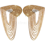 2Pcs Felt with Rhinestones Tassel Epaulettes, with Brooch, Golden, 175x100x10mm(DIY-FH0011-13G)