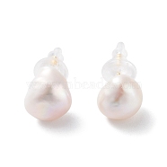 Potato Natural Pearl Stud Earrings for Women, with Sterling Silver Pins, Real 18K Gold Plated, 12x10.5mm(EJEW-E303-20G)