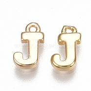 Brass Charms, Letter, Nickel Free, Real 18K Gold Plated, Letter.J, 8.5x5x1.5mm, Hole: 0.8mm(KK-S350-167J-G)