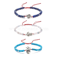 3Pcs 3 Style Natural Lapis Lazuli & Aquamarine & Synthetic Turquoise(Dyed) Braided Bead Bracelets Set, Alloy Starfish & Shell & Tortoise Link Bracelets for Women, Inner Diameter: 2-1/4~3-5/8 inch(5.6~9.2cm), 1Pc/style(BJEW-JB08478)