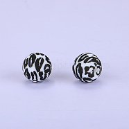 Printed Round with Leopard Print Pattern Silicone Focal Beads, Black, 15x15mm, Hole: 2mm(SI-JX0056A-03)