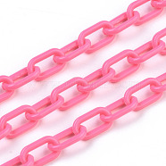 Handmade Opaque Acrylic Paperclip Chains, Drawn Elongated Cable Chains, Hot Pink, 13x7.5x2mm, 19.88 inch(50.5cm)/strand(X-KY-S166-002F)
