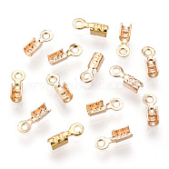 Brass Folding Crimp Ends, Fold Over Crimp Cord Ends , Nickel Free, Real 18K Gold Plated, 7.5x2x1.5mm, Hole: 1mm(KK-Q735-75G)