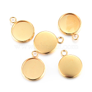 Rack Plating 304 Stainless Steel Pendant Cabochon Settings, Plain Edge Bezel Cups, Flat Round, Real 24K Gold Plated, Tray: 12mm, 17.5x14x2mm, Hole: 2.2mm(X-STAS-F191-14G-C)