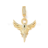 Brass Clear & Green Cubic Zirconia Wings European Dangle Charms, Large Hole Pendants, Real 18K Gold Plated, 39mm, Hole: 7.5x4.5mm(KK-U044-11G)