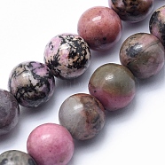 Natural Rhodonite Beads Strands, Round, 6mm, Hole: 1mm, about 60pcs/strand, 15.3 inch(39cm)(X-G-G717-6mm)