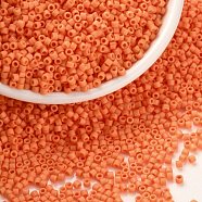 Cylinder Seed Beads, Frosted Colors, Uniform Size, Orange, 2x1.3~1.5mm, Hole: 0.8~1mm, about 888pcs/10g(X-SEED-H001-C14)
