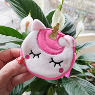 Plush Unicorn Coin Purses, Change Zipper Purse Keychain Wallets, Camellia, 8cm(UNIC-PW0001-085C)