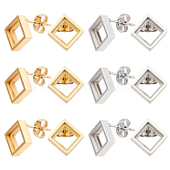 6 Pairs 2 Colors 304 Stainless Steel Stud Earring Settings, Rhombus, Golden & Stainless Steel Color, 12.2x12.2mm, Pin: 0.6mm, 3 pairs/color(STAS-UN0031-70)