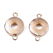 Natural Trochus Shell Connector Charms, with Light Gold Tone Iron Findings, Ring, Tan, 19x12x3~4mm, Hole: 1.8mm(SSHEL-N037-03)