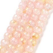 Baking Painted Crackle Glass Bead Strands, with Gold Powder, Round, Pink, 6mm, Hole: 1.2mm, about 147pcs/strand, 31.10 inch(79cm)(DGLA-R053-04E)