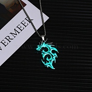 Stainless Steel Box Chain Necklaces, Luminous Dragon Flame Pandant Necklace, Turquoise, 23.62 inch(60cm)(FS-WG27931-03)