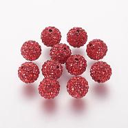 Polymer Clay Rhinestone Beads, Grade A, Round, Pave Disco Ball Beads, Light Siam, 8x7.5mm, Hole: 1mm(RB-K050-8mm-C22)