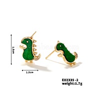 Cute Dinosaur Stud Earrings with Rhinestones, French Style, Versatile, Golden, 16x12mm(AR1164-2)