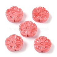 Synthetic Shell Dyed Carved Beads, Flower, Light Coral, 14x15.5x6mm, Hole: 1.2mm(SHEL-H005-15)