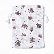 Burlap Packing Pouches Drawstring Bags, Rectangle, White, Flower, 13.5~14x10x0.35cm(ABAG-L016-A02)
