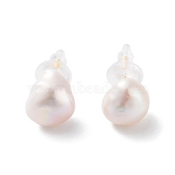 Potato Natural Pearl Stud Earrings for Women, with Sterling Silver Pins, Real 18K Gold Plated, 12x10.5mm(EJEW-E303-20G)