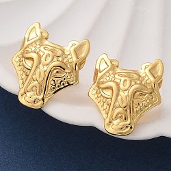 304 Stainless Steel Stud Earrings for Women, Ion Plating(IP), Wolf, Real 18K Gold Plated, 19x17mm(EJEW-L296-008G)