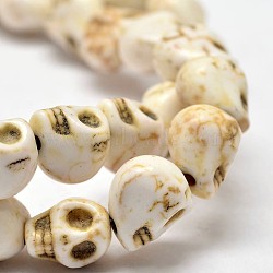 Dyed Synthetic Turquoise Bead Strands, Skull, Creamy White, 10x8x10mm, Hole: 1mm, about 38~40pcs/strand, about 15 inch(G-M145-10-B)