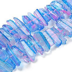 Natural Dyed Quartz Beads Strands, Two Tone Color, Chip, Cornflower Blue, 17~27x5~9x7~9mm, Hole: 1mm, about 66pcs/strand, 16.14''(41cm)(G-G791-14H)