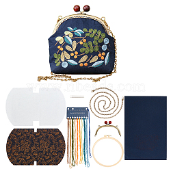 DIY Ethnic Style Embroidery Crossbody Bags Kits, Including Kiss Lock Frame with Wood Bead, Plastic Imitation Bamboo Embroidery Hoop, Bag Chain, Needle, Threads, Fabric, Instruction, Fruit(DIY-WH0292-86B)