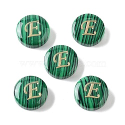 Synthetic Malachite Beads, with Golden Tone Brass Slices, Flat Round with Letter, Letter E, 15x5mm, Hole: 1.4mm(G-A238-01E)