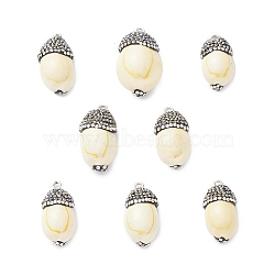 Natural Sea Shell Pendants, Oval Charms with Polymer Clay Rhinestone and Platinum Tone Brass Loops, Black, 24~32x13~19x10.5~14mm, Hole: 1.8~2mm(SHEL-F005-10B)
