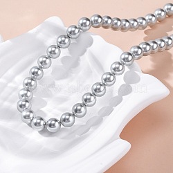 8mm Shell Pearl Round Beaded Necklaces, with 304 Stainless Steel End Chains, Stainless Steel Color, 16.69 inch(42.4cm)(NJEW-U026-15P)