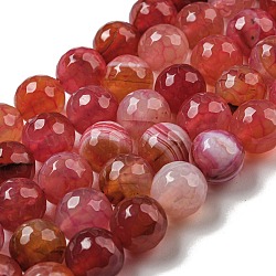 Faceted Natural Dragon Veins Agate Beads Strands, Round, Dyed & Heated, Cerise, 12mm, Hole: 1.6mm, about 31pcs/strand, 14.76''(37.5cm)(G-F447-12mm-P08)