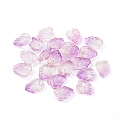 Two-Tone Transparent Glass Charms, Leaf, Pink, 13.5x10.5x3.5mm, Hole: 1.2mm(GLAA-H016-15Z)