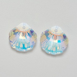 K9 Glass Rhinestone Pendants, Imitation Austrian Crystal, Faceted, Shell, Crystal AB, 28x28x11mm, Hole: 1.6mm(GLAA-F083-02B-06)